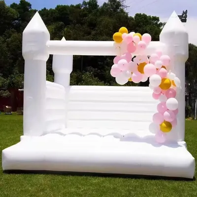 Produktbild von Aufblasbare Hüpfburg - Trampolinschloss 3 x 3 m - PVC - Mit Gebläse - Für Kinder Outdoor - Für Partys und Hochzeiten - Weiß