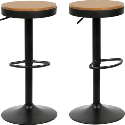 Produktbild von 2er Set Barhocker Holz Barstuhl 60-80cm Höhenverstellbar 360 ° Schwenkbar Tresenhocker mit Fußstütze für Bar Bistro Schwarz