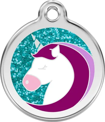 Produktbild von RedDingo Hundemarke mit individueller Gravur Glitzer Einhorn aqua, Größe: S