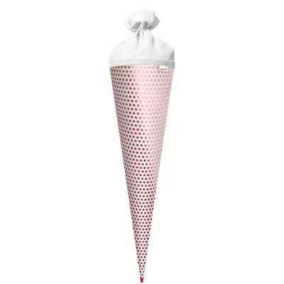 Produktbild von Bastel-Schultüte groß rosa - Punkte mit Glanz-Effekt 70 cm - rund Rot(h)-Spitze und Filzverschluss
