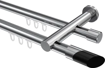 Produktbild von Interdeco Innenlaufstange / Gardinenstange mit Innenlauf Chrom, Typ Platon Verano (Schräge Bicolor), 20 mm Ø 2-läufig, 180 cm