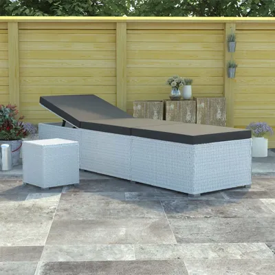 Produktbild von The Living Store Sonnenliege mit Auflage und Teetisch Poly Rattan Weiß
