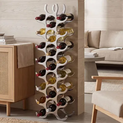 Produktbild von FineBuy Weinregal Design 98 cm für 27 Flaschen Aluminium Silber