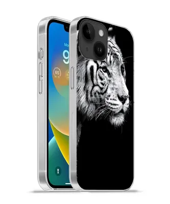 Produktbild von MuchoWow® Handyhülle Schutzhülle Hülle für Apple iPhone 14 - Softcase Studioaufnahme eines weißen Tigers auf schwarzem Hintergrund Silikon Softcase Handy Hülle - Mobiltelefonhülle