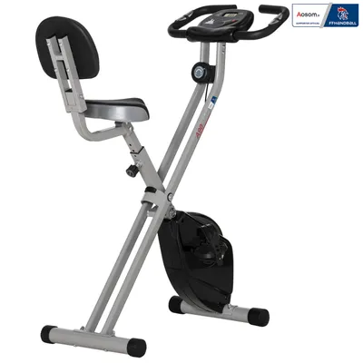 Image de HOMCOM Vélo d'appartement pliable - Collaboration Aosom.fr x FFHandball - 8 niveaux de résistance magnétique avec dossier selle réglable écran LCD multifonction capteur fréquence cardiaque gris