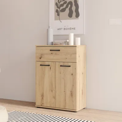 Produktbild von Forte NIKO Kommode 60, Skandi-Kommode, 2-türig, 1 Schublade, Holzwerkstoff, Wohn-/Schlafzimmer, Artisan Eiche Holzdekor, 59,9 cm breit x 81,7 cm hoch x 29,1 cm tief