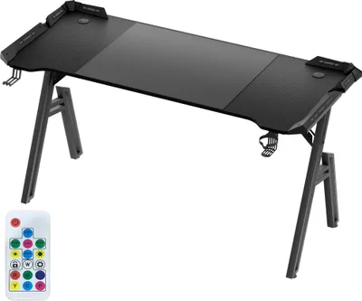 Obrázek produktu pro LARS360 LED herní stůl s RGB osvětlením, nastavitelný ergonomický počítačový stůl pro hráče, osvětlený herní stůl, černý 140*60*74 cm