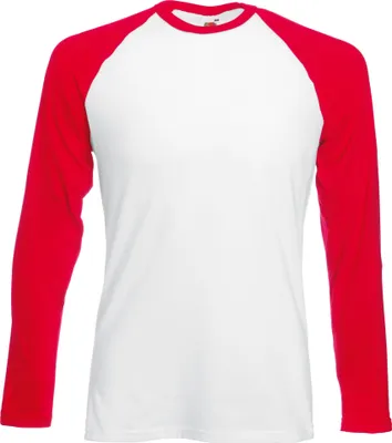 Produktbild von Fruit Of The Loom Herren Baseball T-Shirt, langärmlig BC328 (M) (Weiß/Rot)