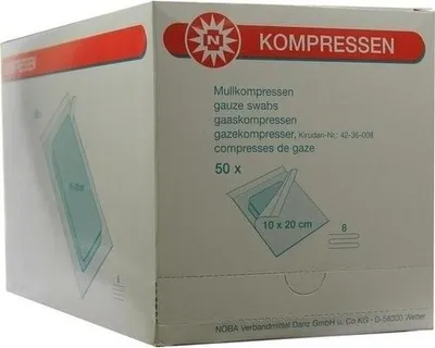 Obrázok produktu pre NOBA gázové kompresy sterilné 8-vrstvové 50 x 2 kusy 10 x 20 cm