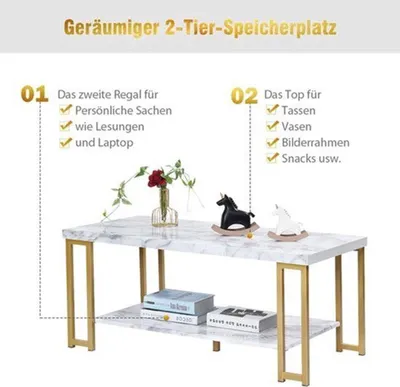 Produktbild von Couchtisch – Marmoroptik – Rechteckig – Weiß – Modernes Design