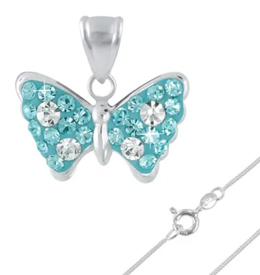 Produktbild von Schmetterling Kette Silber 925: Mädchen & Damen Kristall Schmuck Hellblau + 40 cm Kette