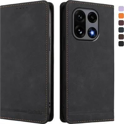 Produktbild von Hülle für OnePlus 15, Retro Kunstleder Ständer Klapphülle mit Kartenfächer und Magnetische Schwarz