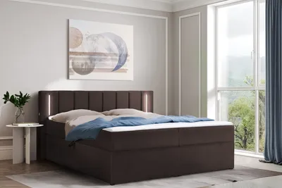 Produktbild von Polsterbett 160 x 200 cm mit Bettkasten und Matratze, Bonellmatratze H4, 2 USB-Ports, LED Beleuchtung, Braun Velours Velvet Iseria