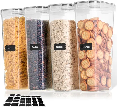 Produktbild von BPA-freie, luftdichte Kunststoffbehälter (2,8 l) + Etiketten, zur Aufbewahrung von Müsli, Nudeln, Mehl und Trockenlebensmitteln in der Küche.