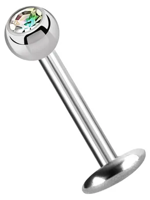 Produktbild von Titan Labret Lippenpiercing Stecker 4 mm Platte in 1,2 x 13 mm + Kugel mit Stein in multiklar