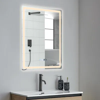 Immagine prodotto di Specchio LED con illuminazione - Specchio da bagno - Specchio da parete - Specchio per il trucco - Specchio antiappannamento - 50x70 cm