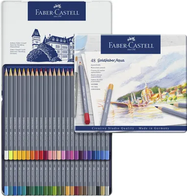 Image de Faber-Castell 114648, crayons aquarellables, Goldfaber, coffret métallique de 48 pièces