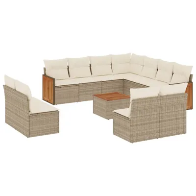 Produktbild von vidaXL 12-tlg. Garten-Sofagarnitur mit Kissen Beige Poly Rattan