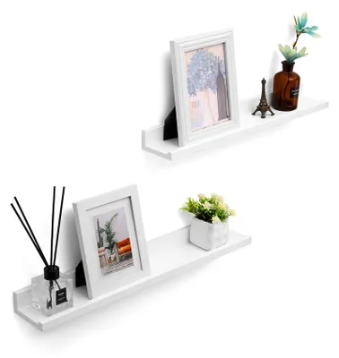 Immagine prodotto di Set di mensole sospese da parete – Bianco – MDF lucido – 2 pezzi – 60 x 10 x 5/2 cm