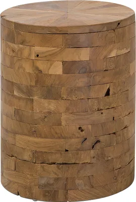 Zdjęcie produktu dla BELIANI Stolik kawowy jasnobrązowy tekowe naturalny kolor okrągły 35 x 35 cm walec styl boho