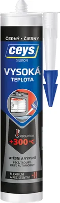 A tube of black high-temperature silicone sealant with a blue applicator tip.