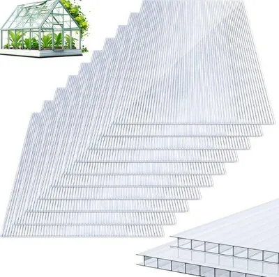 Zdjęcie produktu dla Płyty poliwęglanowe o grubości 8 mm, dwuścienne, odporne na promieniowanie UV, 60 x 120 cm, przezroczyste