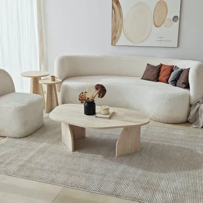 Obrázok produktu pre Skye Decor, kvalitný konferenčný stolík, travertín a dymová farba, 100 x 35 x 60 cm | 100 % melamínom potiahnutá drevotriesková doska, hrúbka 18 mm | Elegantný dizajn pre moderné bývanie a kanceláriu.