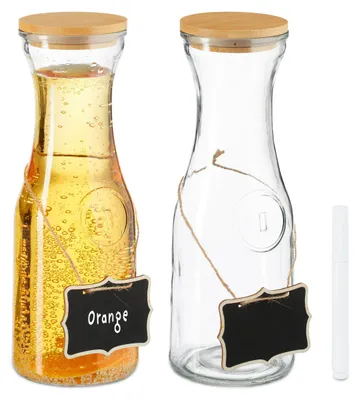 Produktbild von Wasserkanne aus Glas – 1 Liter – 2er-Set – Deckel aus Bambus – Transparent – Für Getränke und Säfte