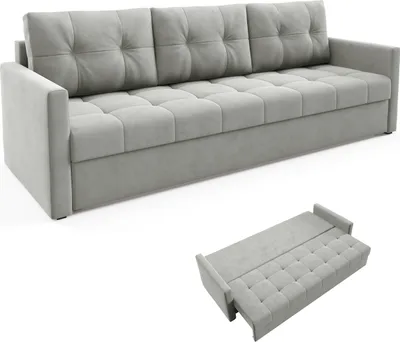 Obrázek produktu pro BETTSO Elegantní pohovka OLIVIA 230 cm s funkcí spaní prošívaná světle šedá + bonell