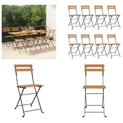 Produktbild von vidaXL Bistrostühle 8 Stk. Klappbar Massivholz Teak und Stahl - Klappbarer Bistrostuhl - Klappbare Bistrostühle - Gartenmöbel - Outdoor Möbel