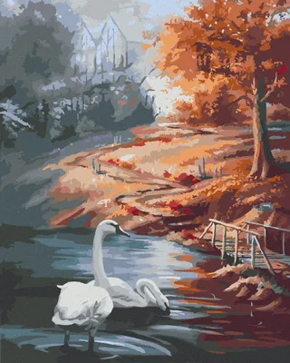 Image de Zuty - Peinture par numéros - CYGNES ET AUTOMNE (D. RUSTY RUST), 40 x 50 cm, toile tendue sur châssis