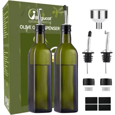 Produktbild von Ölflaschen 2er Set 500ml Glas mit Ausgießer tropffrei grün