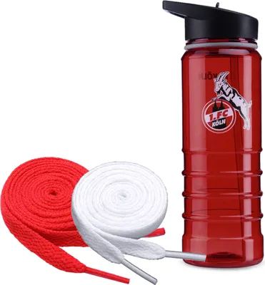 Produktbild von 1. FC Köln Trinkflasche Sportflasche rot + 2 Paar Fan-Schnürsenkel 1# 3#