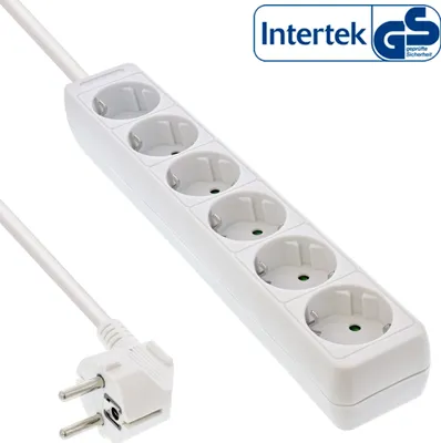Produktbild von InLine Steckdosenleiste, 6-fach Schutzkontakt, weiß, 3m, 3 m, 1,5 mm², Weiß, Kunststoff, 6 AC-Ausgänge, 517 g