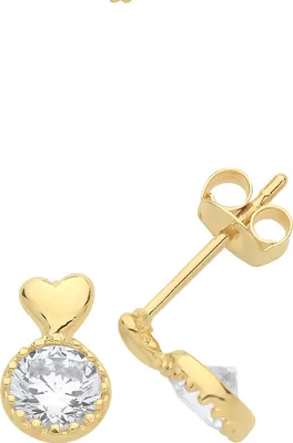 Produktbild von Wunderschöne 9 Karat (375) Gold Herz Damen - Paar Ohrstecker mit Zirkonia - 8mm*5mm; TRS26814