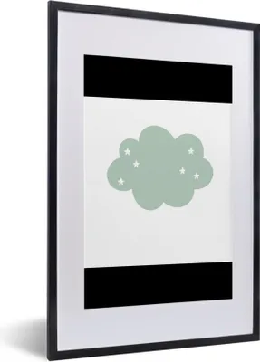 Produktbild von MuchoWow® Gerahmtes Poster Wolke - Mädchen - Jungen - Sterne - Pastell - Kind 40x60 cm - Poster mit Schwarzem Bilderrahmen Wandposter Rahmen Foto Bilder - Poster in Rahmen