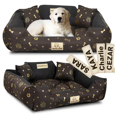 Produktbild von Hundebett KINGDOG 75x65 cm personalisiert wasserdicht goldene Knochen