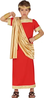Produktbild von Roemischer Kaiser Toga Tunika Karnevalskostuem Fasching Antike Kinder Historisch Deluxe Kaiserlicher Stil, Größe: 140/146 Farbe: Rot