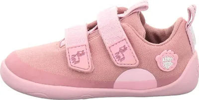 A side view of a pink child's shoe.