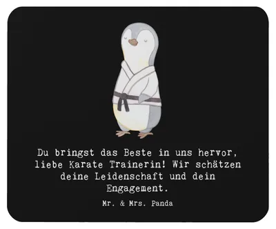 Produktbild von Mr. & Mrs. Panda Mouse Pad Karate Trainerin - Schwarz - Geschenk, Disziplin, Weisheit, pc mausunterlage, Mousepad, Unterricht, computer, Potenzial, Sportart, Danksagung