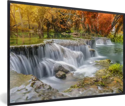 Produktbild von MuchoWow® Gerahmtes Poster Herbst - Wasserfall - Natur - Bäume 30x20 cm - Poster mit Schwarzem Bilderrahmen Wandposter Rahmen Foto Bilder - Kunstdruck - Bild-Poster