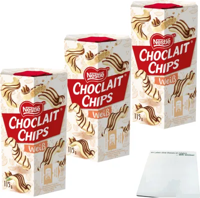 Produktbild von Nestle Choclait Chips Weiß 3er Pack (3x115g Packung) + usy Block