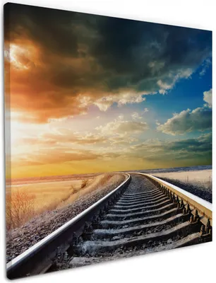 Produktbild von Wallario Premium Leinwandbild Bahnschienen ins Ungewisse in Größe 50 x 50 cm