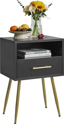 Image de Table de chevet Mid-Century Moderne 2 étages de rangement Noir WNS004B