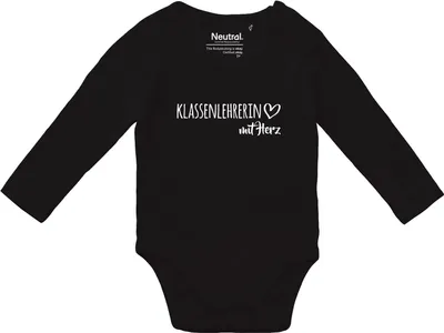 Produktbild von Huuraa Baby Body Klassenlehrerin mit Herz 80 Black  Baumwolle Fairtrade Langarmbody Geschenkidee