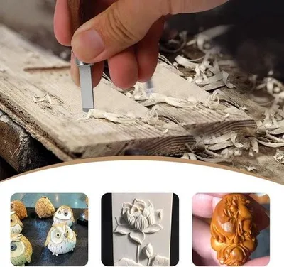 Image de Ensemble de 29 outils pour la sculpture sur bois comprenant 11 couteaux à sculpter, 10 blocs de bois et des gants résistants aux coupures – pour les débutants et les professionnels