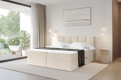 Produktbild von ALTDECOR Boxspringbett - H4 Matratze und Topper - FAMA - 160x200 - Beige - Doppelbett, Boxbett, Polsterbett mit Bettkasten mit Stauraum und Kopftei