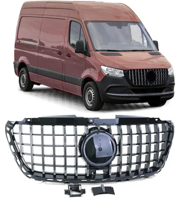 Sport Kühlergrill Schwarz Glanz Chrom passt für Mercedes Sprinter W907 910 2018 – Produktansicht