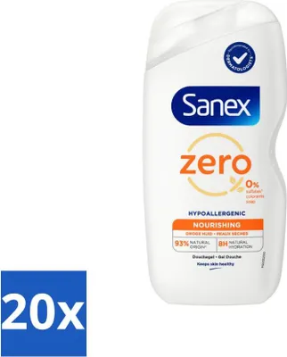 Productafbeelding van Sanex Douchegel Zero% voor droge huid, 400 ml - Voordeelverpakking - 20 stuks
