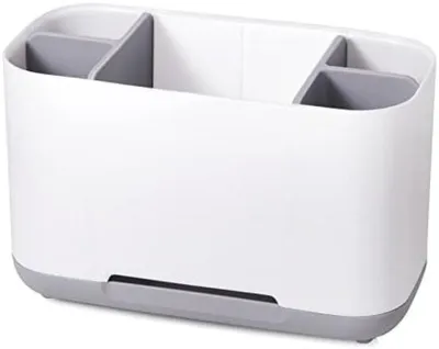 Produktbild von PolkaHome® Bad-Organizer – Zahnbürstenhalter mit Ablaufloch, rutschfester Basis, 19 x 9 x 12 cm, Weiß